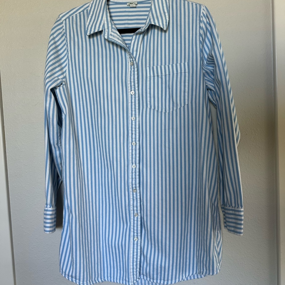 Aerie Blue and White Striped Long Sleeve Shirt